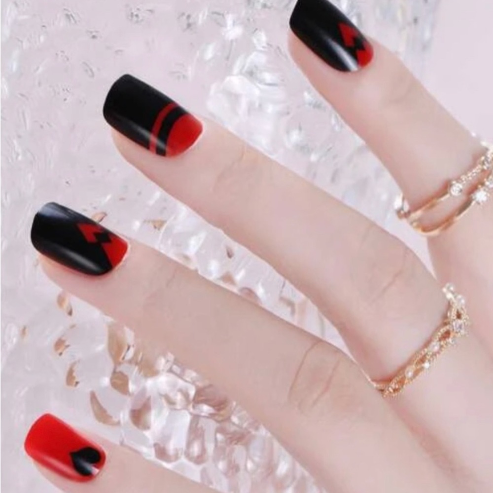 Black & Red Heart Nails